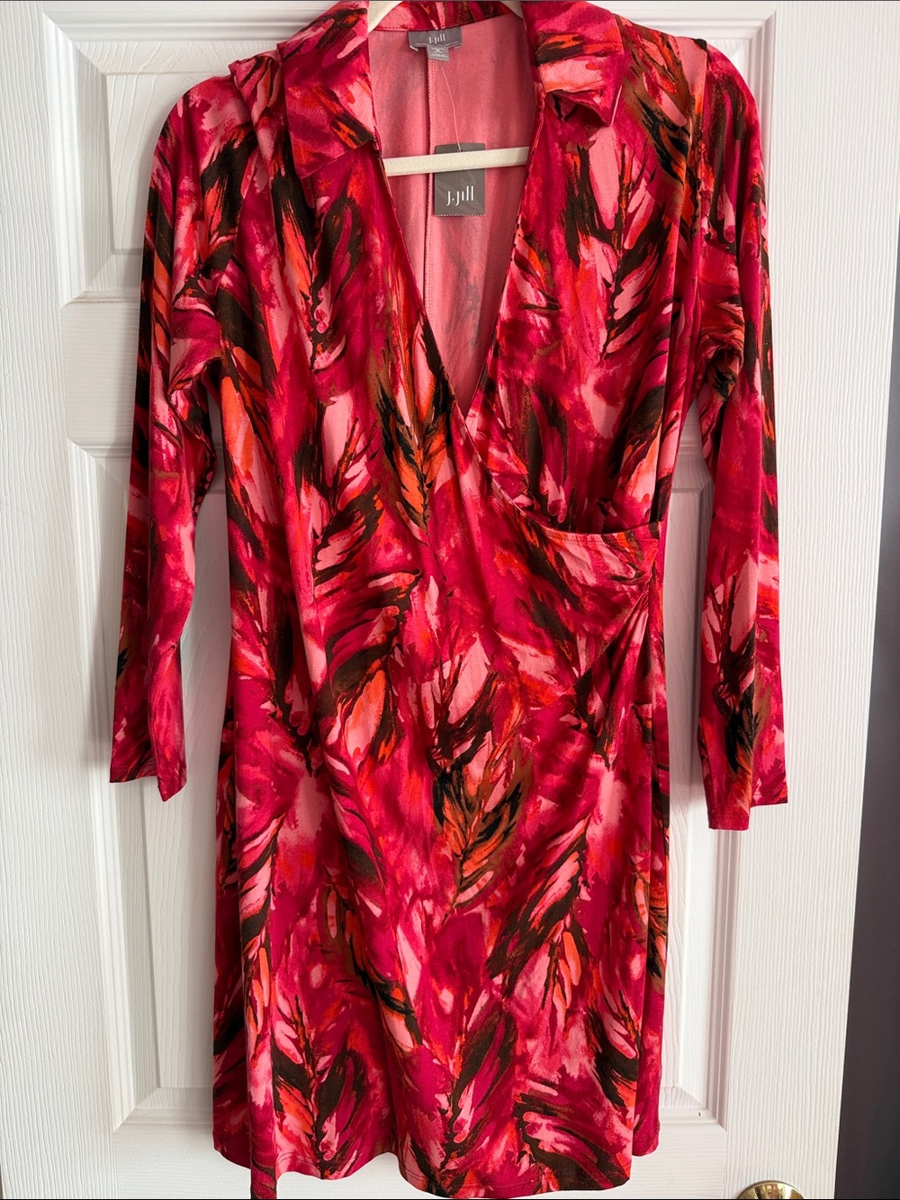 J. Jill Pink and Red Abstract Print Wrap-Style Dress M PETITE nwt stretch SKU76